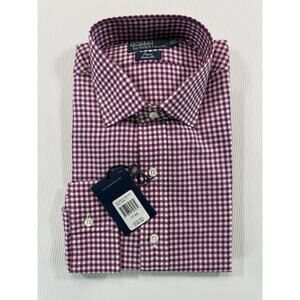 Polo Ralph Lauren Regent Custom Fit 17 34 Burgundy Gingham Dress Shirt NWT